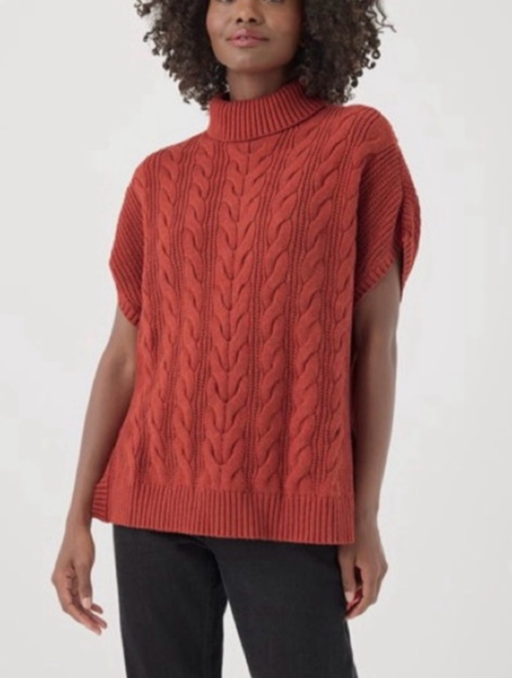 Pact Cable Knit Poncho Womens M/L Tunic Top Organic Cotton Tandoori Orange